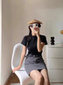 溫格芳 連衣裙女2025夏季新款韓系穿搭減齡時(shí)尚短裙小個(gè)子氣質(zhì)輕熟套裝 黑色上衣+灰色半身裙 M 曬單實(shí)拍圖