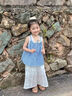 G.DUCKKIDS小黃鴨童裝女童夏裝假兩件無袖套裝兒童韓系背心女孩夏天闊腿褲 藍(lán)色 【實體專柜 商場品質(zhì)】 120 (建議105-115cm 4-5.2周歲) 曬單實拍圖