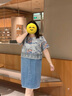 MsShe【復(fù)古國(guó)風(fēng)印花連衣裙】大碼女裝2025夏胖mm拼接蕾絲牛仔裙 牛仔淺藍(lán)色現(xiàn)貨 2XL 曬單實(shí)拍圖
