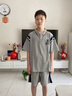 ASK JUNIOR套裝男童2025夏透氣學院風polo衫寬松運動短褲兩件套 灰色 160  曬單實拍圖