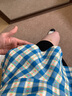 小野七天格紋一字肩短袖襯衫女夏季韓系甜美純欲修身掐腰荷葉邊設(shè)計(jì)感上衣 藍(lán)色 側(cè)面帶拉鏈 M 建議92-102斤 曬單實(shí)拍圖