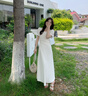Mandy Zhang千金風(fēng)泡泡袖白色方領(lǐng)連衣裙女夏優(yōu)雅氣質(zhì)長(zhǎng)款禮服裙子 珍珠白 S 曬單實(shí)拍圖