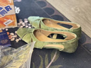 Ebonka輕奢磨砂簡約復(fù)古旗袍鞋鏤空中式鞋子淺口夏一腳蹬單鞋女平底涼鞋 綠色 37 曬單實(shí)拍圖