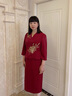 菲洛曼婚禮媽媽裝高檔禮服夏季喜婆婆婚宴高端刺繡修身敬酒連衣裙 酒紅色 2XL 曬單實拍圖