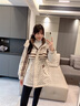 鴨鴨中長(zhǎng)款羽絨服女士2025年冬季新款潮流撞色連帽收腰顯瘦派克服外套 粉色 M 曬單實(shí)拍圖