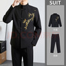 羅蒙（ROMON）新中式西裝男士訂婚衣服套裝國風(fēng)立領(lǐng)中山裝金竹刺繡男孩成人禮服 1黑色西服+西褲 XL 曬單實(shí)拍圖
