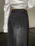 黛芮婷大碼黑色直筒牛仔褲女春夏胖mm梨形身材寬松顯瘦高腰闊腿拖地褲子 黑灰色 M 【建議100-110斤】 曬單實(shí)拍圖