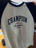 Champion【王俊凱同款】冠軍短袖插肩袖情侶款25夏季新款復古純棉T恤 灰色藍色拼接 L 曬單實拍圖