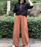 清河煙雨新中式棉麻女裝春夏季苧麻燈籠褲高端復古休閑長(cháng)褲高腰寬松闊腿褲 舊橘 均碼 曬單實(shí)拍圖