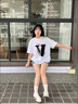 一寸相思純棉t恤女白色短袖2025新款爆款夏季時(shí)尚百搭小眾獨(dú)特別致上衣服 白色-字母V L (100-110斤） 曬單實(shí)拍圖