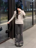 沐霓 微喇褲 女夏季薄款顯瘦高腰衛(wèi)褲垂感闊腿褲瑜伽風運動休閑褲 深灰修身衛(wèi)褲女 S 曬單實拍圖