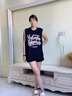 嵐朵蘭甜辣妹T恤女小眾無袖背心女夏季美式復(fù)古黑色寬松體恤上衣女 黑色 XL 120-135斤 曬單實拍圖