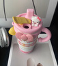 聚莜家生日禮物送女生可愛保溫杯帶吸管高顏值保冷便攜水杯學(xué)生雙飲杯 雙飲粉色600ML+KT公仔+蝴蝶結(jié) 曬單實(shí)拍圖