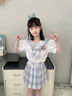 哈羅小黃鴨（G.DUCKKIDS）女童jk學院風套裝中大童夏裝蝴蝶結(jié)兒童星黛露時髦洋氣兩件套薄款 淺藍色餸包包 120 cm 曬單實拍圖