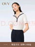 OVV2023春夏新款女裝絲棉混紡精致休閑半開襟海軍風(fēng)短袖針織衫 米白鑲拼08 M 曬單實拍圖