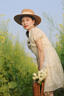 MITHAOL KUSC秦嵐同款 夏涼帽遮陽帽女平頂赫本草帽新款大帽檐女帽 米色 頭圍可調(diào)節(jié) 生日禮物送女朋友 曬單實(shí)拍圖