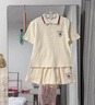 MZPLOI日系少女休閑運(yùn)動(dòng)套裝女夏季學(xué)院風(fēng)顯瘦短袖polo衫裙褲減齡兩件套 奶黃色套裝 S 曬單實(shí)拍圖