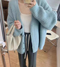 DGOV學(xué)院風(fēng)加厚毛衣針織衫女長袖上衣秋季新款寬松慵懶開衫百搭外套女 姜黃色 S 80-95斤 曬單實拍圖