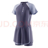 李寧（LI-NING）兒童泳衣女童拼色短袖連體平角游泳衣保守休閑款泳裝0051灰藍160 曬單實(shí)拍圖