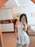 UR【鐘楚曦同款】2025夏季新款女裝波嬉風蕾絲條連衣裙UYL750037 藍色條紋 S 曬單實拍圖