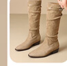 星期六復古騎士靴女2025新款西部堆堆靴粗跟不過(guò)膝長(cháng)筒靴 卡其37 曬單實(shí)拍圖
