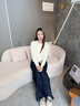 lagogo甜美蕾絲花邊領(lǐng)針織衫女拉谷谷2025年秋季新款溫柔通勤開(kāi)衫 米色 S 曬單實(shí)拍圖