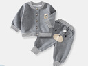 哈趣猴嬰兒衣服春秋季綿綢兒童睡衣新生兒分體套裝男女寶寶輕薄家居服 【兩件套】灰色-圓領(lǐng)款 100 【建議90-100cm，25-30斤寶寶】 曬單實(shí)拍圖