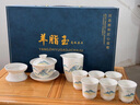 瀾春江只此青綠羊脂玉白瓷功夫茶具套裝家用輕奢高檔泡茶蓋碗茶杯禮盒 羊脂玉只此青綠-深藍(lán)色禮盒 曬單實(shí)拍圖