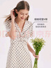 歌莉婭白色復(fù)古連衣裙夏裝女緞面冰絲法式波點氣質(zhì)V領(lǐng)長裙子1A6H4KAK0 06D杏底印花 M 曬單實拍圖