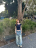 NOME斜肩短袖T恤女夏季2025新款修身露肩半袖收腰顯瘦T恤上衣藏藍色 M 曬單實拍圖