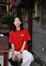 一寸相思紅色短袖t恤女裝時尚純棉夏季寬松上衣服2025年新款歐貨大碼半袖 黑白心紅色 XL (125-145斤） 曬單實拍圖