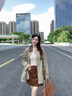 香影巴恩風(fēng)復(fù)古風(fēng)衣女中長款2025秋裝新款卡其色翻領(lǐng)休閑工裝外套 卡其 S 55/80A/85-95斤 曬單實拍圖