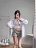 獅子聰石墨黃牛仔短褲女2025年夏季新款高腰彈力緊身設(shè)計感辣妹短熱褲 石墨黃 M 曬單實拍圖