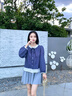 尚靜溫柔甜美蕾絲拼接條紋小衫25年秋新設(shè)計(jì)感寬松長(zhǎng)袖襯衫 藏青色 M 曬單實(shí)拍圖