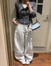 柯蘭娜灰色v領(lǐng)針織開(kāi)衫長(cháng)袖T恤女2025秋季修身顯瘦基礎款小上衣 灰色 均碼 建議80-120斤 曬單實(shí)拍圖