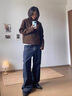 牧唯美式復古絨皮工藝立領(lǐng)夾克男士秋季潮流新款痞帥高級感哈靈頓外套 咖啡色 XL [建議130-150斤] 曬單實(shí)拍圖
