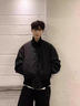 雅鹿美式cleanfit立領(lǐng)飛行員夾克工裝外套男春秋季2025新款寬松棒球服 D5黑色【常規高品質(zhì)38】 XL 120-140斤 曬單實(shí)拍圖