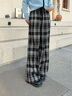 玖姿·安娜蔻【明星同款】時(shí)髦簡(jiǎn)約風(fēng)復古格紋加絨闊腿褲休閑長(cháng)褲女2025冬季新 格黑色 M 曬單實(shí)拍圖