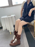 星期六（St&Sat）品牌高幫馬丁靴女2025新款秋季中筒德訓(xùn)靴復(fù)古百搭內(nèi)增高拳擊靴子 棕色 單層 SSD3116E2F 37 曬單實(shí)拍圖