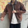 花花公子（PLAYBOY）美式翻領(lǐng)格子夾克外套男款春秋2025新款高街潮流假兩件復古棒球服 咖啡 L 曬單實拍圖