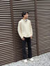 名創(chuàng  )優(yōu)品（MINISO）華夫格長(cháng)袖t恤男220G重磅圓領(lǐng)春秋季耐磨抗皺打底衫 棕櫚綠 L  曬單實(shí)拍圖