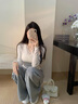 佐敘辣妹V領(lǐng)蕾絲長(zhǎng)袖t恤女秋2025新款修身內(nèi)搭彈力拼接打底衫百搭上衣 白色 M （95-105斤） 曬單實(shí)拍圖
