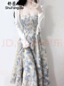 舒芳蝶（shufangdie）藍(lán)色碎花吊帶連衣裙套裝2025夏季新款女裝收腰開衫配海邊度假裙子 白色開衫+藍(lán)色吊帶裙 S 曬單實(shí)拍圖