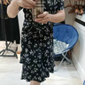鹿王戀雪杭州高端大牌真絲連衣裙女夏季2025新款碎花媽媽裝桑蠶絲中長裙子 黑色 L 【106-115斤】 曬單實拍圖