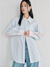 太平鳥(niǎo)女裝襯衫條紋長(cháng)袖女士春夏季闊形通勤休閑襯衣 藍色 L 曬單實(shí)拍圖