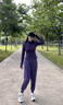 phigeer春秋專(zhuān)業(yè)跑步運動(dòng)服裝套裝女2026新款高級瑜伽服速干衣健身訓練服 黛紫色長(cháng)袖兩件套（紫褲） M 曬單實(shí)拍圖