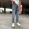 Lee Bradbury秋季新款男士牛仔褲潮流印花修身小直筒長(cháng)褲高端休閑微跨哈倫褲男 黑灰色【IT3137】 33 建議 152-160 斤 曬單實(shí)拍圖