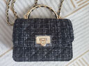 CHARLES&KEITH25秋季新品菱格鏈條手提斜挎包小方包包女包生日禮物CK2-50701608 Black Tweed黑色/白色 S 曬單實(shí)拍圖