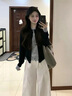 雪妃藍琪休閑褲子女裝秋季2025新款韓系穿搭一整套裝假兩件針織開衫闊腿褲 假兩件上衣+白色褲子 M 曬單實拍圖