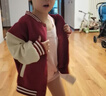 圖圖小象兒童棒球服秋裝新款女童外套洋氣休閑夾克 紅色  120 身高約120cm 曬單實(shí)拍圖